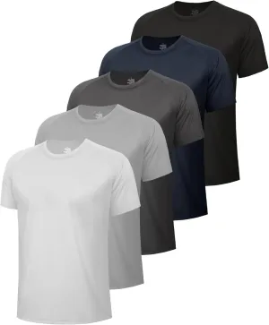 5 Pack Workout Mens T Shirts - Black Gym Quick Dry Short Sleeve Moisture Wicking Tee Tops for Athletic Work Casual Running