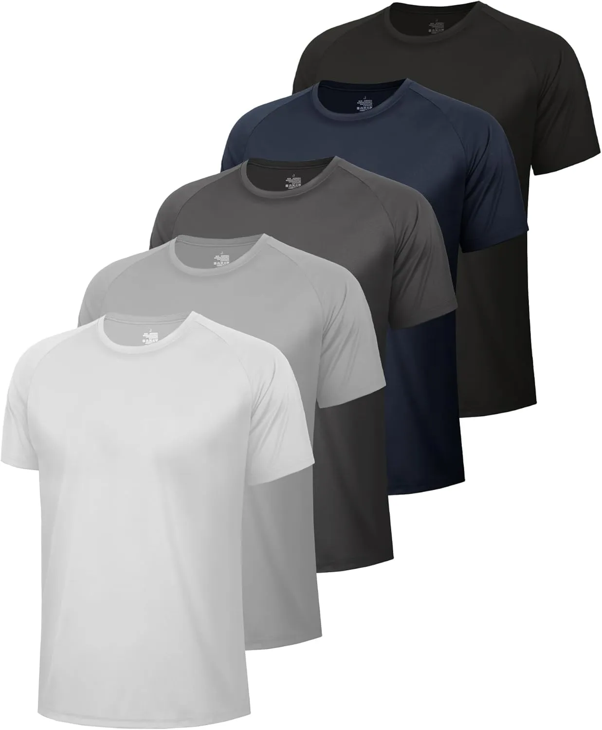 5 Pack Workout Mens T Shirts - Black Gym Quick Dry Short Sleeve Moisture Wicking Tee Tops for Athletic Work Casual Running