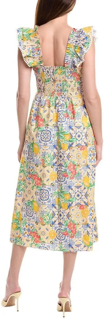 Anne Klein Womens Smocked Cotton Midi Dress