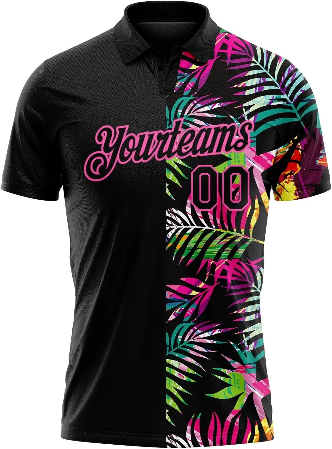 Custom Polo Darts Bowling Golf Shirts for Men Women Youth, Black Tropical Personalized Polo Shirts Printed Name Number Logo