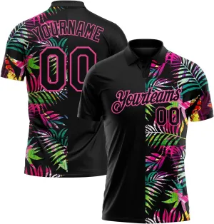 Custom Polo Darts Bowling Golf Shirts for Men Women Youth, Black Tropical Personalized Polo Shirts Printed Name Number Logo