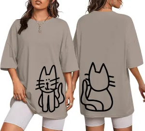 Cute Cat Shirts for Women Oversized Black Cat Graphic Tshirt Casual T-Shirt Kawaii Tees Aesthetic Funny Tops