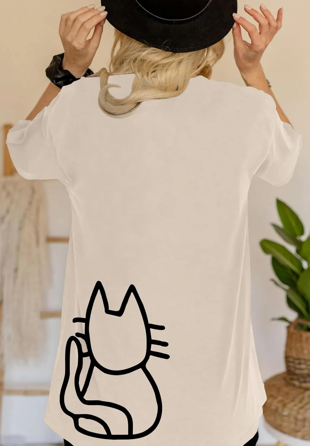 Cute Cat Shirts for Women Oversized Black Cat Graphic Tshirt Casual T-Shirt Kawaii Tees Aesthetic Funny Tops