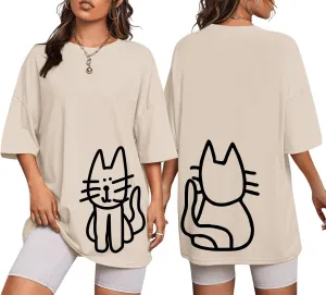Cute Cat Shirts for Women Oversized Black Cat Graphic Tshirt Casual T-Shirt Kawaii Tees Aesthetic Funny Tops