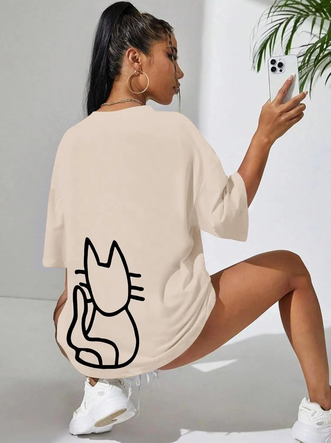 Cute Cat Shirts for Women Oversized Black Cat Graphic Tshirt Casual T-Shirt Kawaii Tees Aesthetic Funny Tops