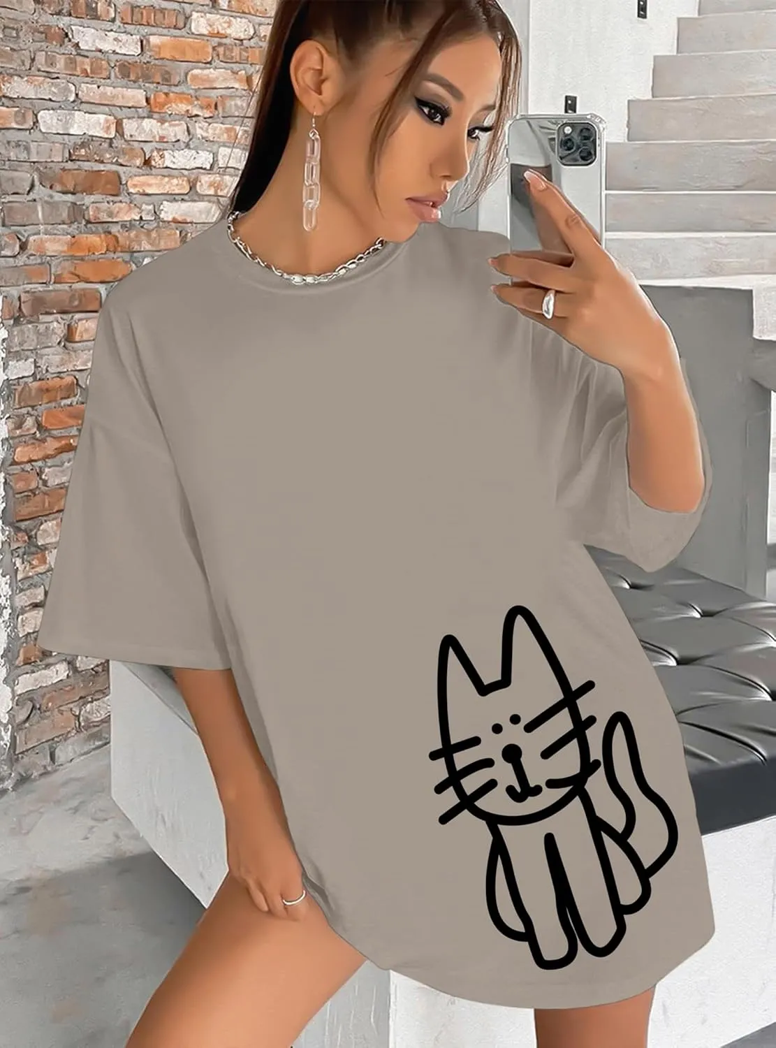 Cute Cat Shirts for Women Oversized Black Cat Graphic Tshirt Casual T-Shirt Kawaii Tees Aesthetic Funny Tops
