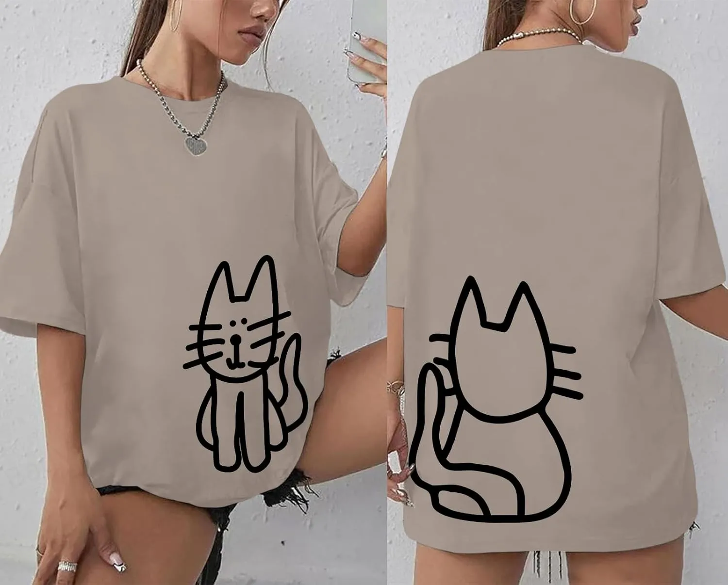 Cute Cat Shirts for Women Oversized Black Cat Graphic Tshirt Casual T-Shirt Kawaii Tees Aesthetic Funny Tops