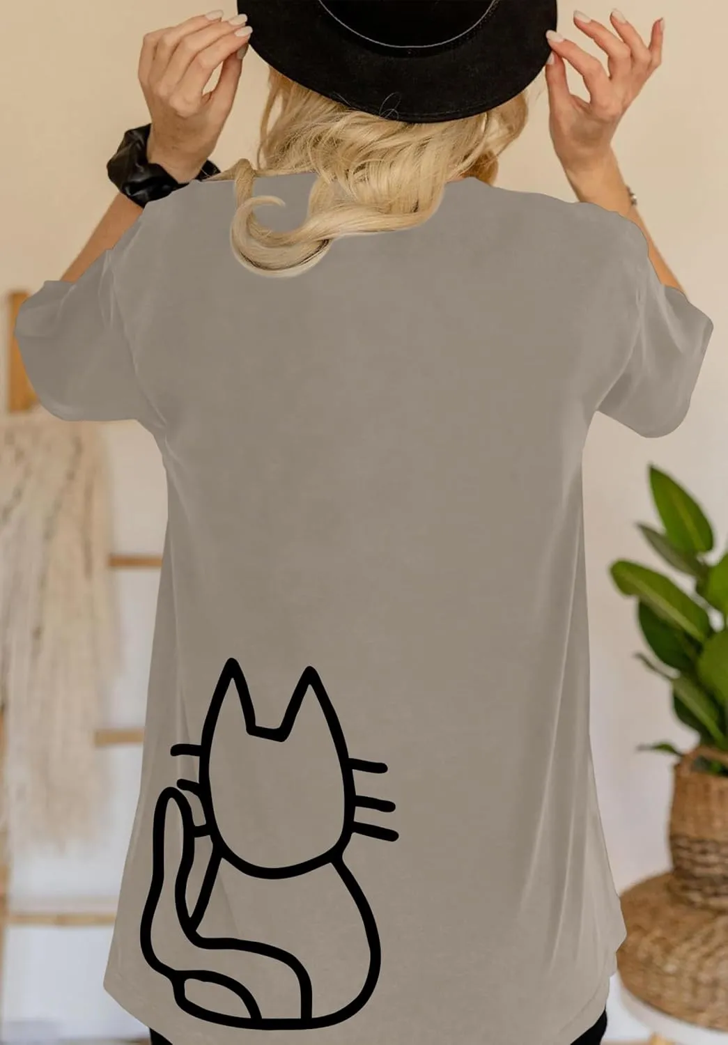 Cute Cat Shirts for Women Oversized Black Cat Graphic Tshirt Casual T-Shirt Kawaii Tees Aesthetic Funny Tops