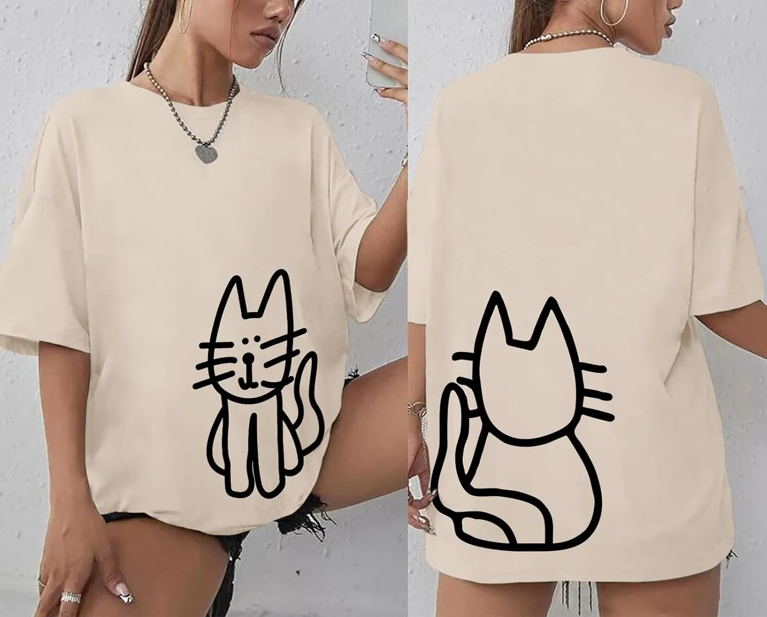 Cute Cat Shirts for Women Oversized Black Cat Graphic Tshirt Casual T-Shirt Kawaii Tees Aesthetic Funny Tops