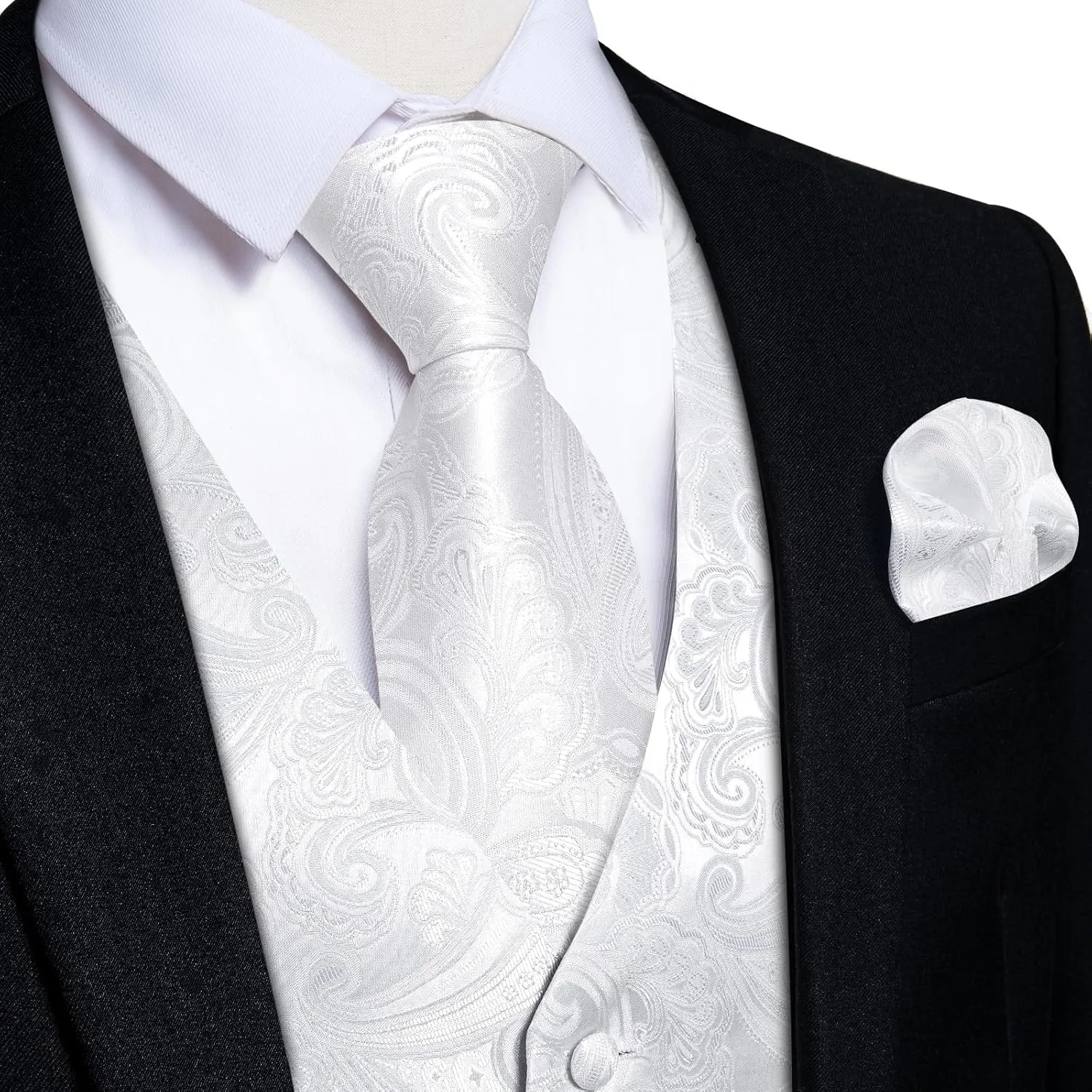 DiBanGu Mens Vest and Tie Set Formal Paisley Waistcoat and Necktie Pocket Square Cufflinks Silk Suit Vest for Tuxedo Wedding
