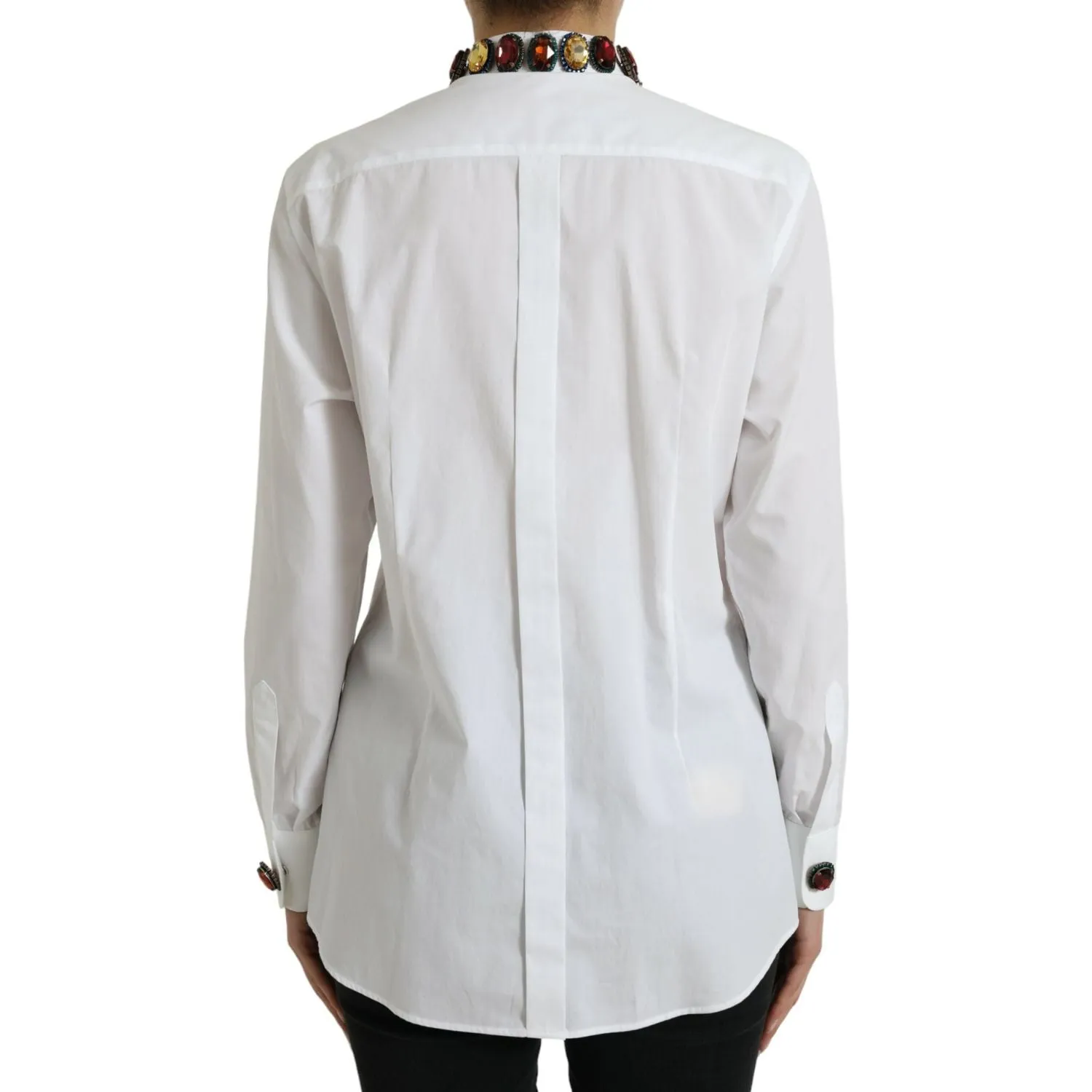Dolce & Gabbana Elegant Crystal-Embellished White Cotton Top