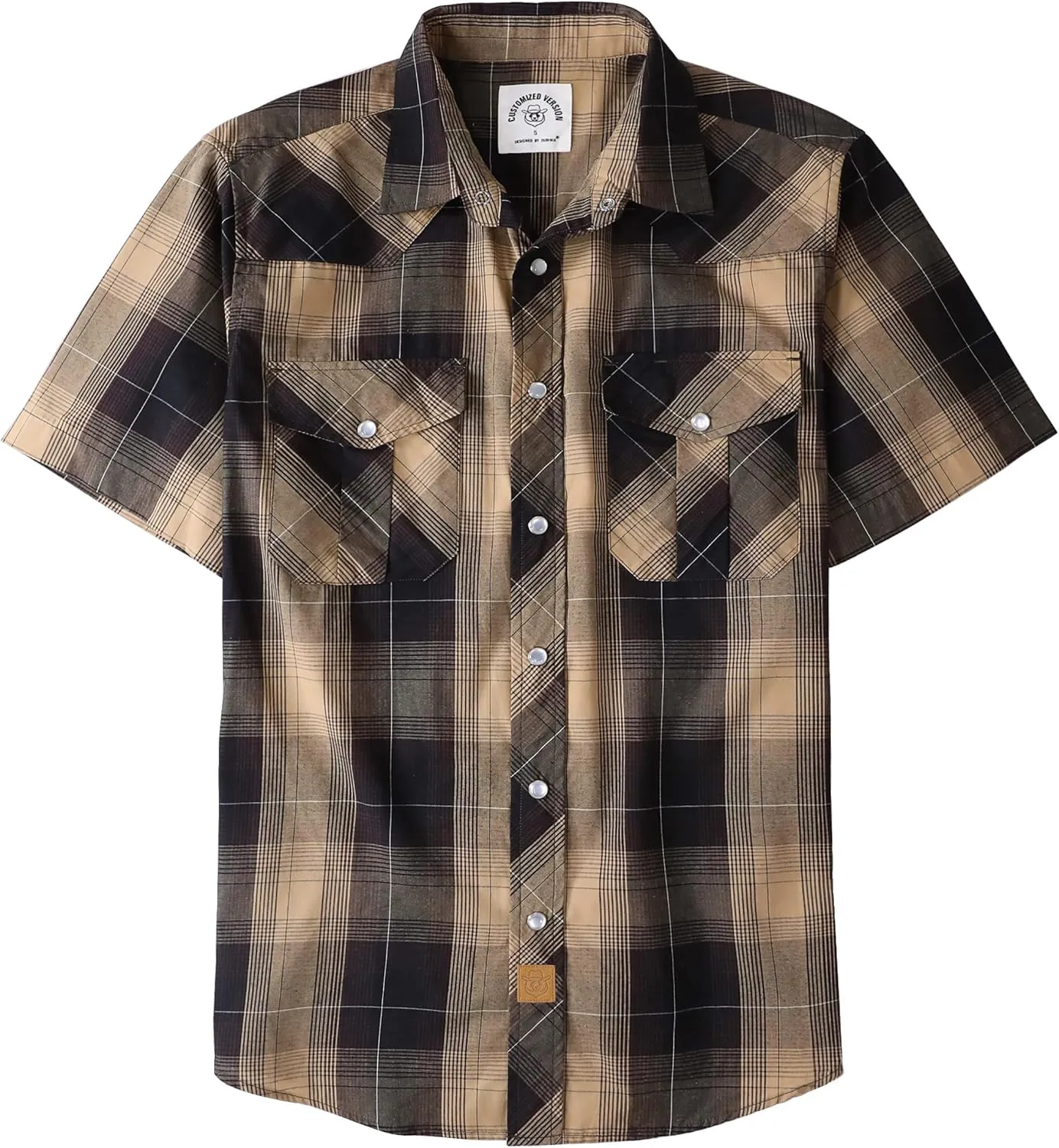 Dubinik Western Shirts for Men Short Sleeve Plaid Pearl Snap Shirts for Men Button Up Shirt Cowboy Casual Work Shirt