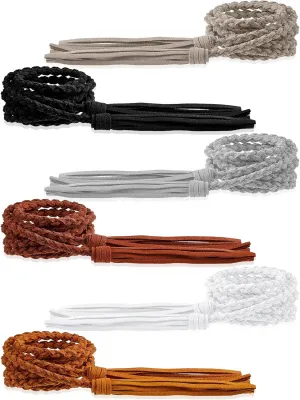 Geyoga 6 Pieces Women's Waist Belt Braided Woven Tassels Chain PU Leather Rope Skinny Tie Boho Fringe Belt for Skirt Dress