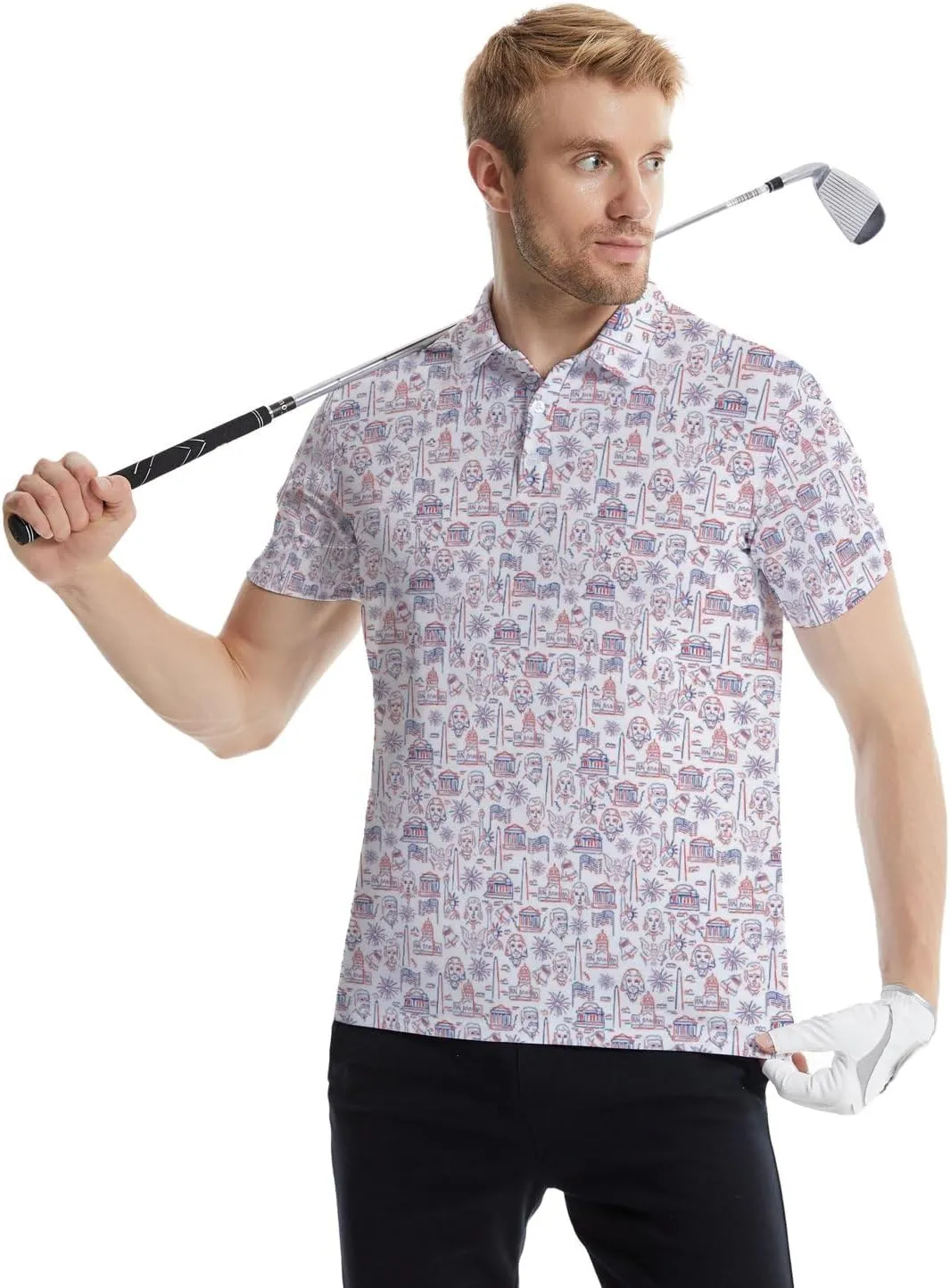 Golf Polos for Men Funny Moisture Wicking Golf Shirts Performance Quick-Dry Polo Shirts Short Sleeve