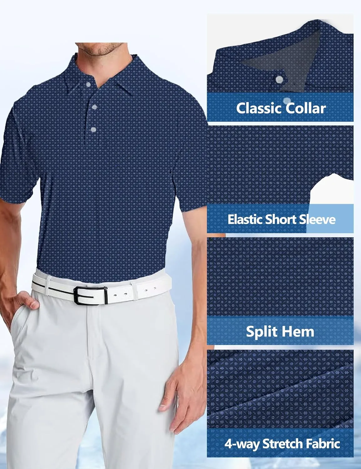 Golf Shirts for Men Printed Performance Moisture Wicking Short Sleeve Dry Fit Polo Shirts