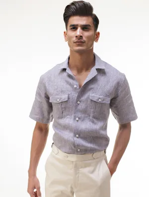 GRAY DOUBLE POCKET LINEN SHIRT