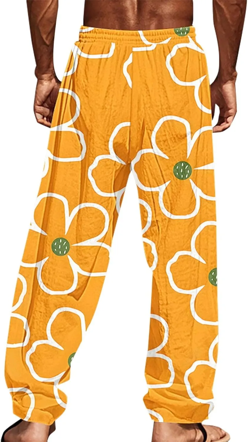 Hawaii Graphic Drawstring Pants for Men Lightweight Beach Sweatpants Comfy Tropical Lounge Relaxed Fit Vacation