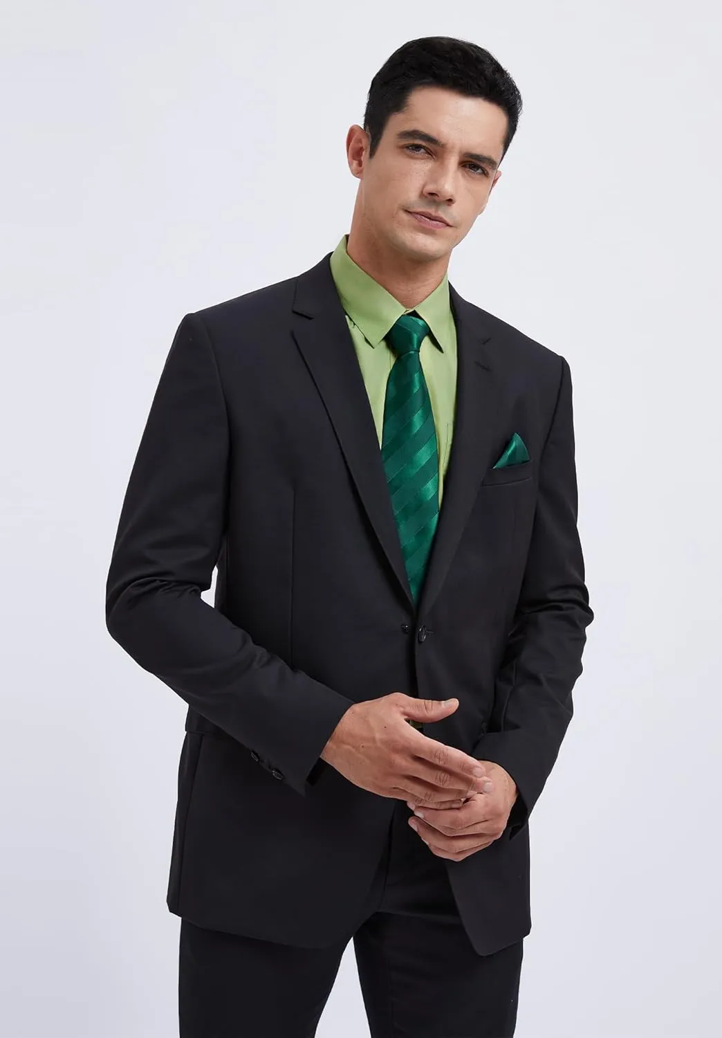 HISDERN Mens Dress Shirt with Tie Pocket Square Set Classic Button Down Shirt Matching Tie Long Sleeve Shirts