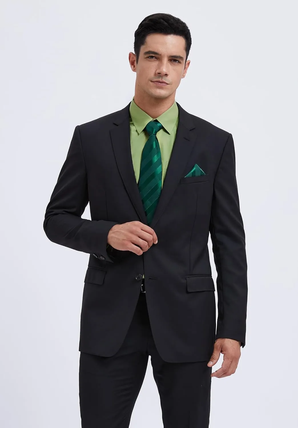 HISDERN Mens Dress Shirt with Tie Pocket Square Set Classic Button Down Shirt Matching Tie Long Sleeve Shirts
