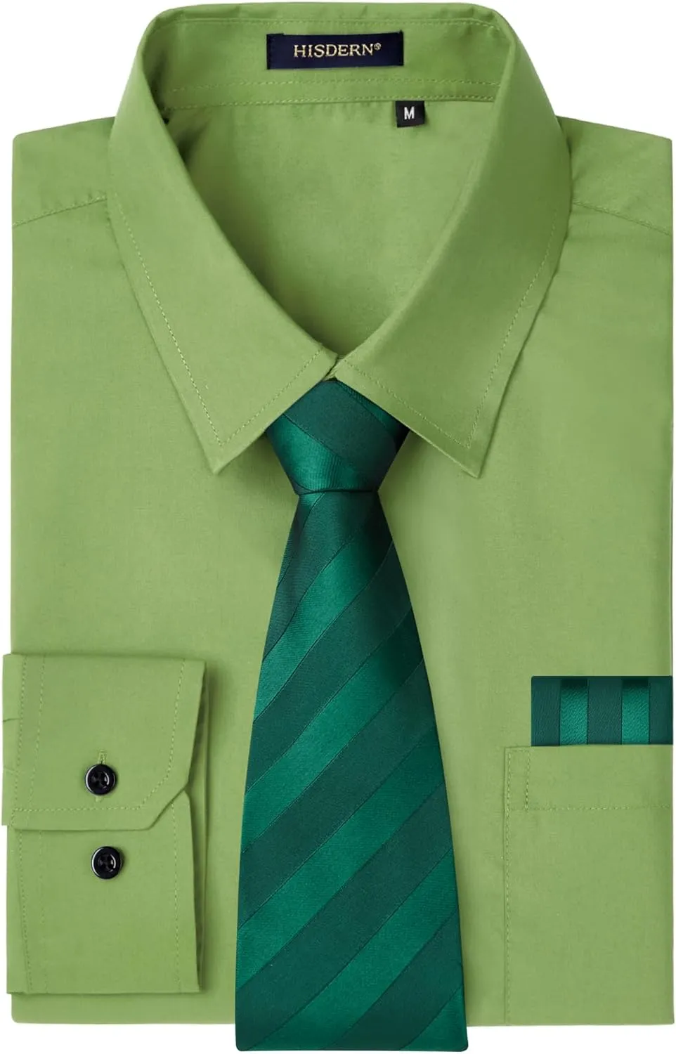 HISDERN Mens Dress Shirt with Tie Pocket Square Set Classic Button Down Shirt Matching Tie Long Sleeve Shirts