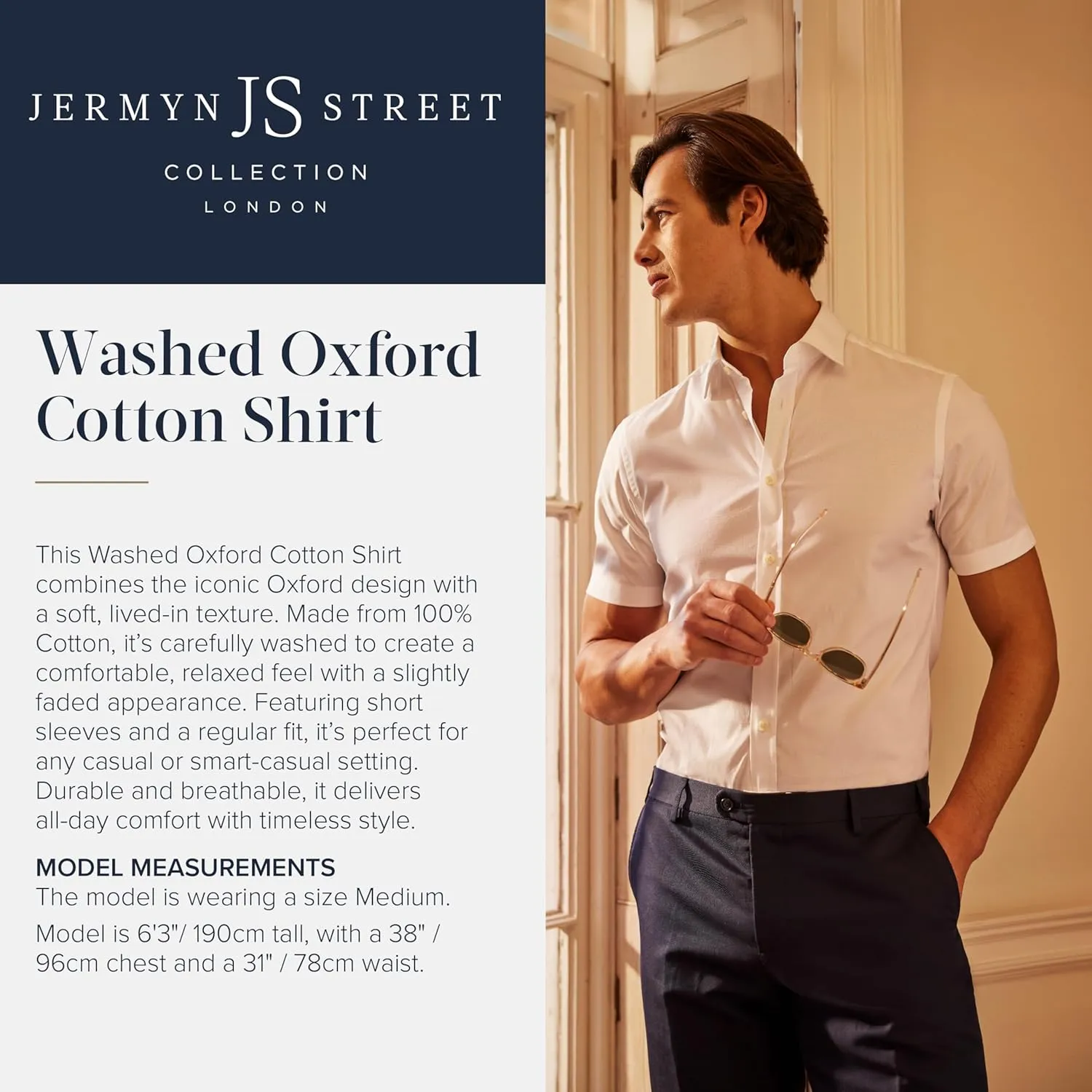 Jermyn Street Collection by Hawes and Curtis - Men's Short Sleeve White Dress Shirt  100% Cotton Oxford, Regular Fit