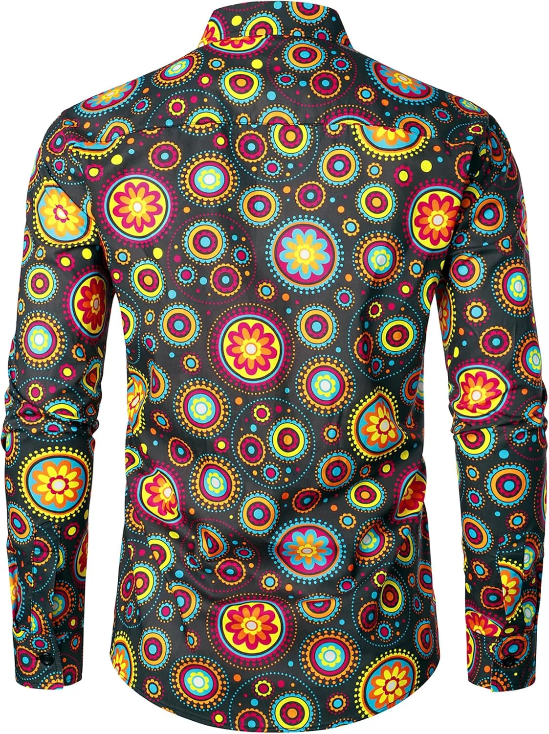 JOGAL Mens 70s Floral Dress Shirt Long Sleeve Printed Casual Button Down Shirts