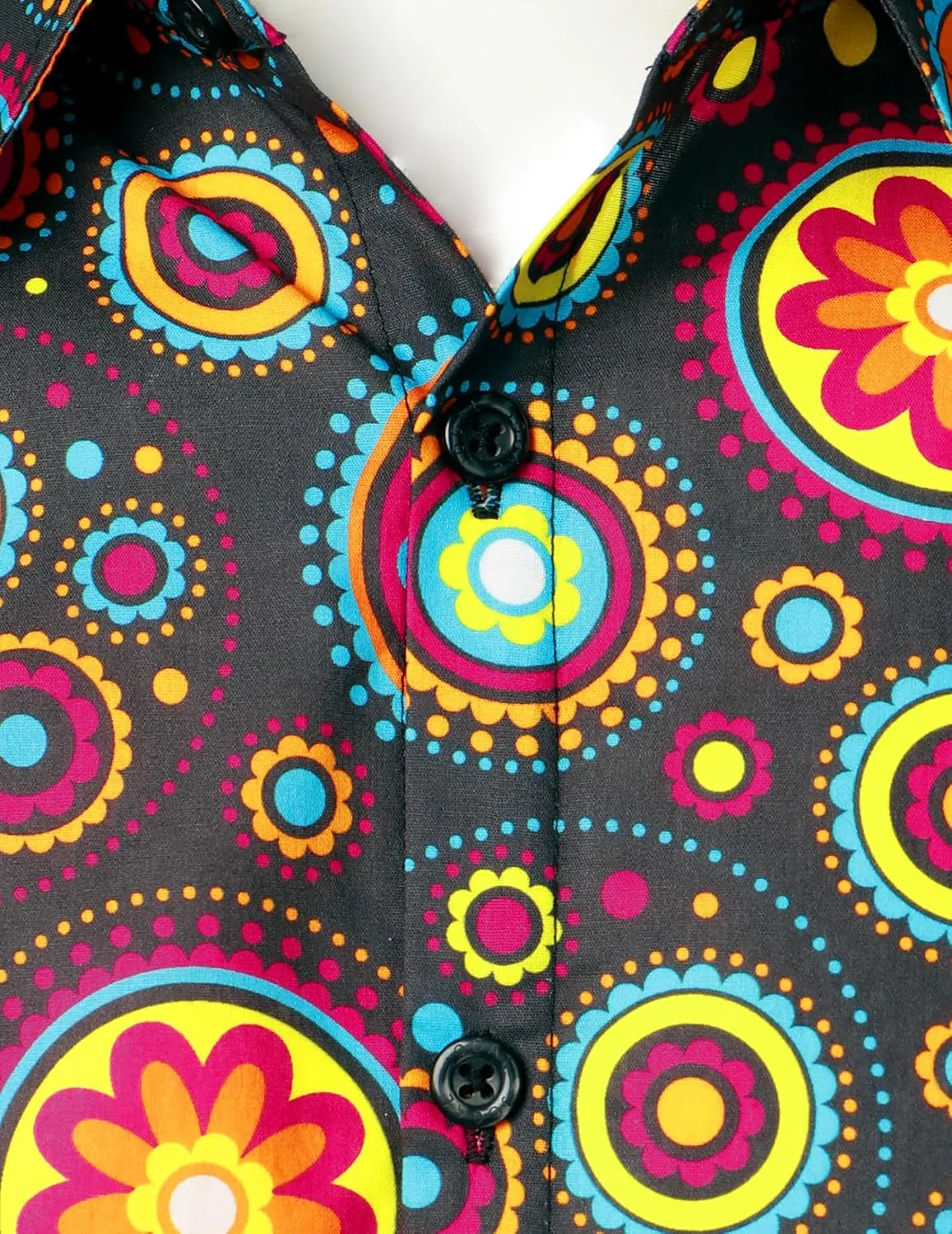 JOGAL Mens 70s Floral Dress Shirt Long Sleeve Printed Casual Button Down Shirts