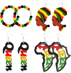 Juneteenth Earrings for Black Women African Map Queen Dangle Earrings Jewelry Juneteenth Shirts Outfit Accessories