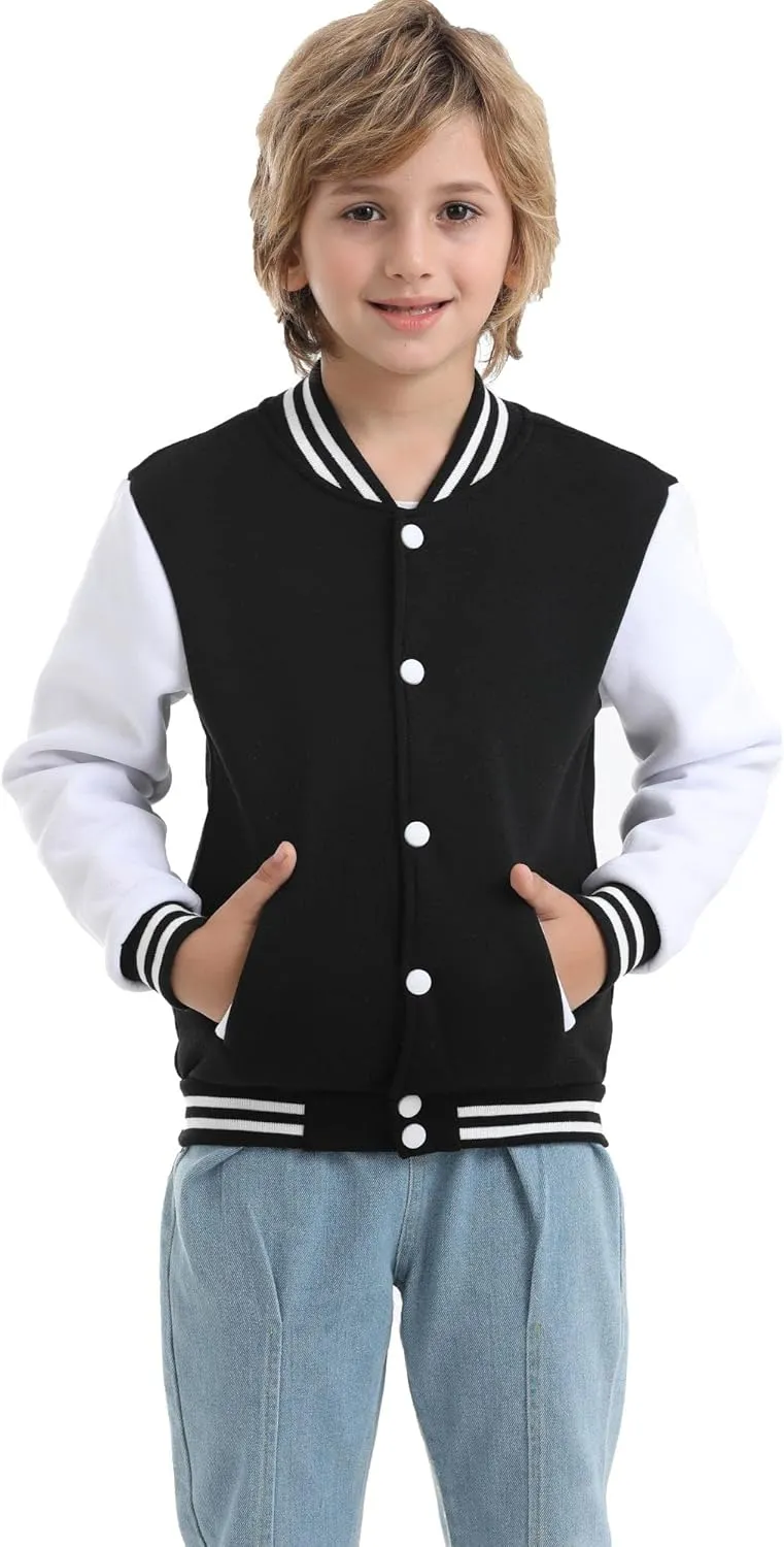 Kids Varsity Jacket Boys Baseball Jacket Sports Outerwear Coat for Girls School Uniform