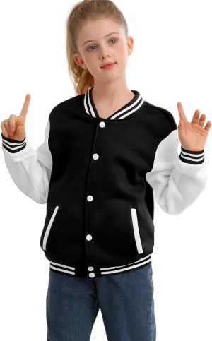Kids Varsity Jacket Boys Baseball Jacket Sports Outerwear Coat for Girls School Uniform