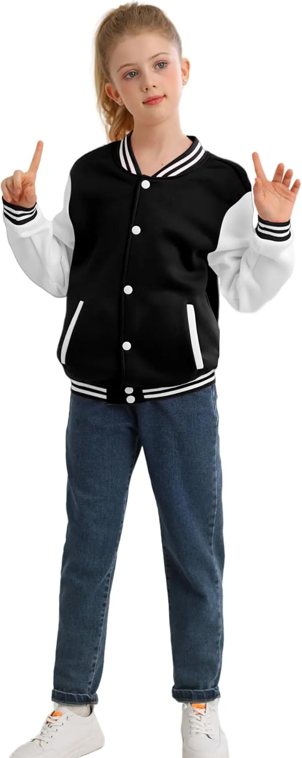 Kids Varsity Jacket Boys Baseball Jacket Sports Outerwear Coat for Girls School Uniform