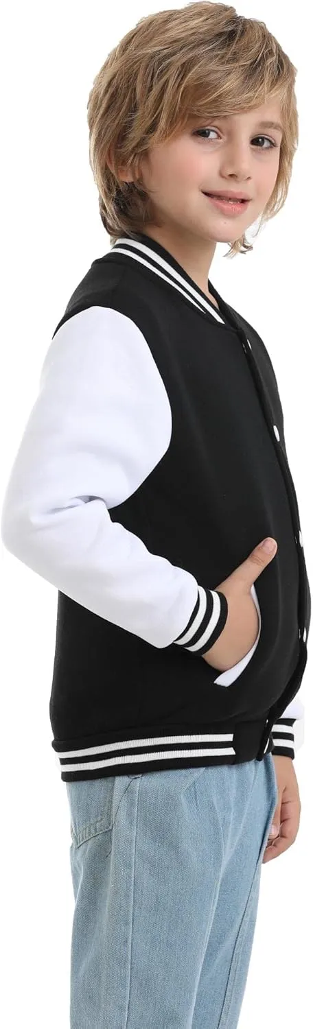 Kids Varsity Jacket Boys Baseball Jacket Sports Outerwear Coat for Girls School Uniform