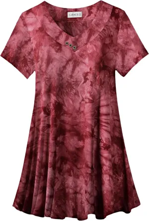 LARACE Plus Size Tops for Womens T Shirts Button Down Summer Clothes Short Sleeve Tunics Casual V Neck Blouses