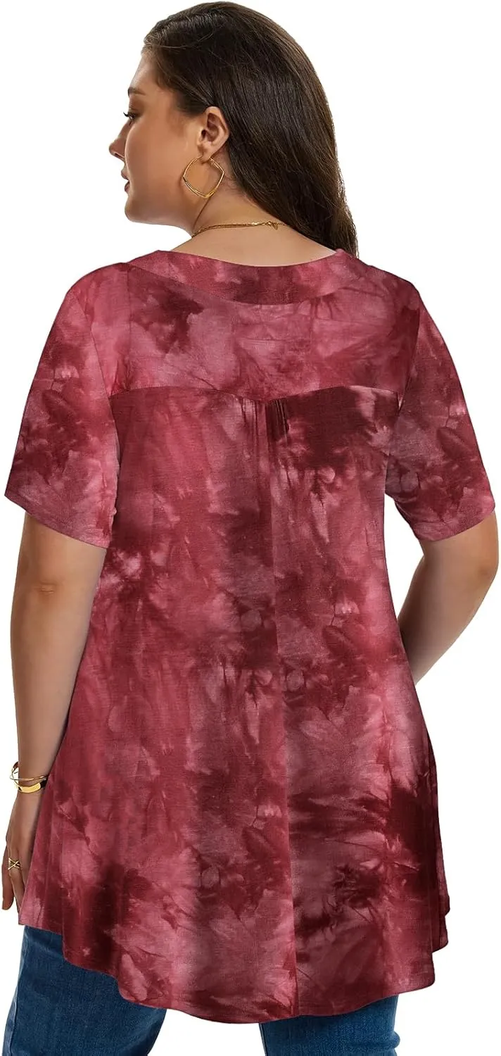 LARACE Plus Size Tops for Womens T Shirts Button Down Summer Clothes Short Sleeve Tunics Casual V Neck Blouses