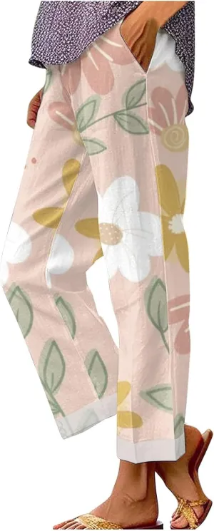LCMTWX Linen Pants Women 2024 Cotton and Linen Casual Pants Wide Leg Loose Vacation Dresses for Women Parachute Pants