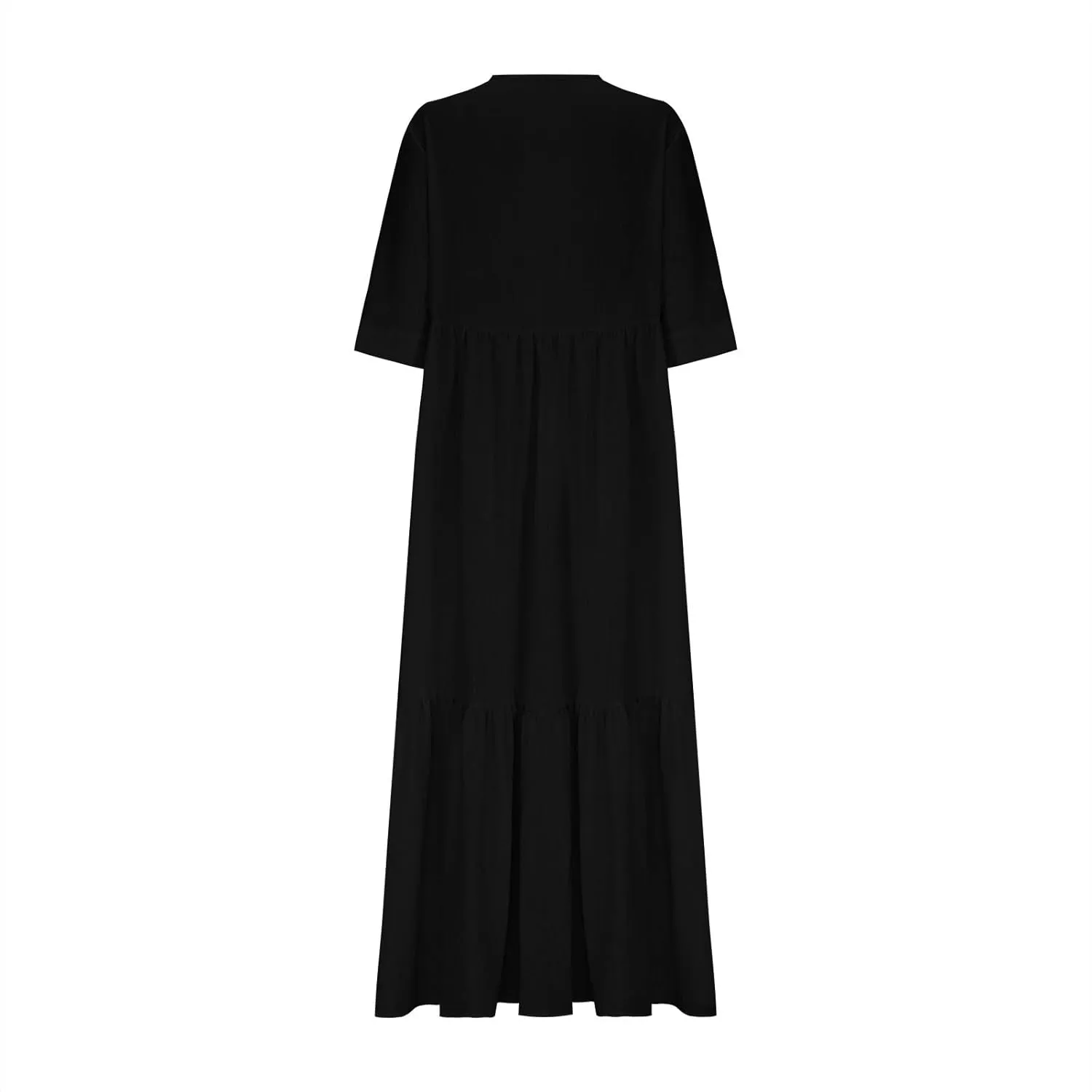 Linen Dresses for Women 2025 Trendy V Neck Front Tie Flowy Maxi Dress Elegant 3/4 Sleeves Solid Color Long Sundress