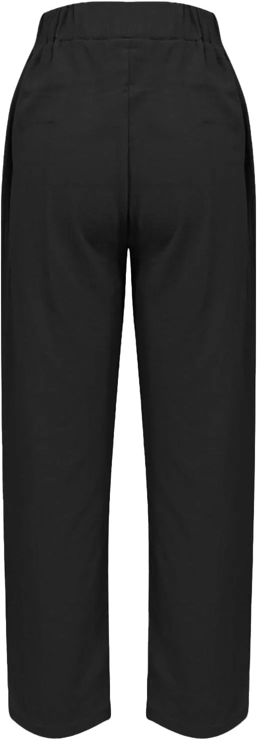 Linen Pants Women Petite 2025 Summer Elastic Drawstring Casual Trouser Lightweight Soft Beach Lounge Pant with Pocket