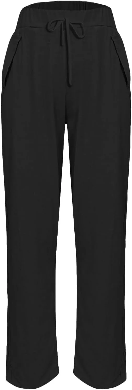 Linen Pants Women Petite 2025 Summer Elastic Drawstring Casual Trouser Lightweight Soft Beach Lounge Pant with Pocket