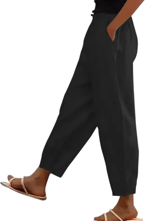 Linen Pants Women Petite 2025 Summer Elastic Drawstring Casual Trouser Lightweight Soft Beach Lounge Pant with Pocket