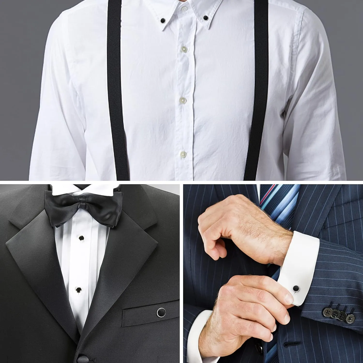 LOYALLOOK 8pcs Mens Carbon Fiber Cufflinks and Shirt Studs Set Tuxedo Shirts Business Wedding Silver Black Gold Tone