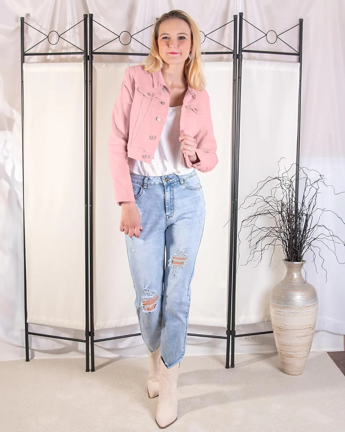 luvamia 2025 Cropped Jean Jackets for Women Fashion Short Denim Shacket Jacket Lightweight Fitted Stretchy with Pockets