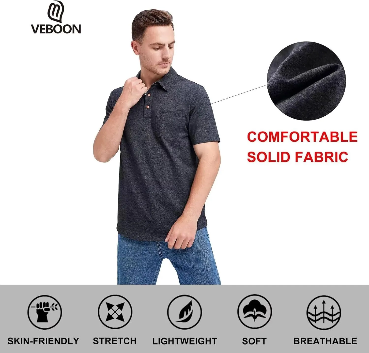 Mens Long and Short Sleeve Polo Shirts Pocket Casual Solid Cotton Blend Drop Cut Collared Polo Shirts for Men