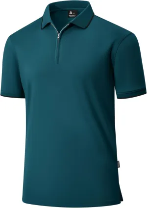 Polo Shirts for Men Zipper Moisture Wicking Golf Shirts Short Sleeve Casual Quarter Zip Polo T Shirt