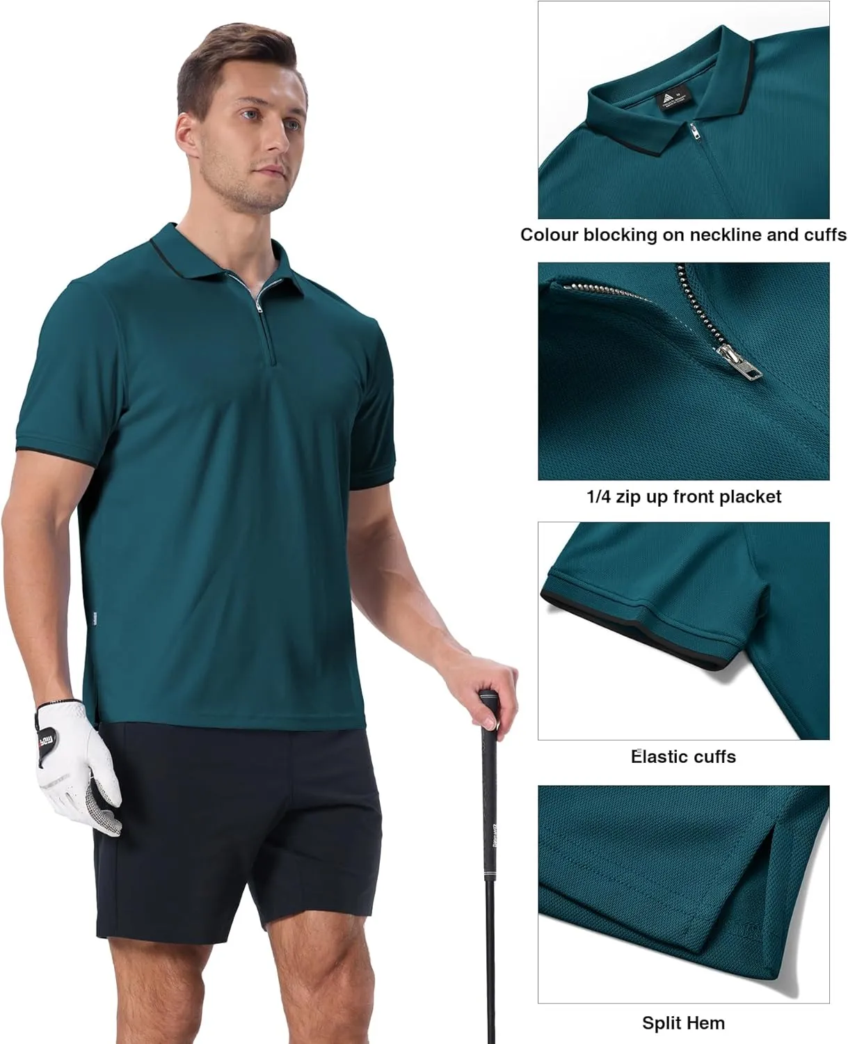 Polo Shirts for Men Zipper Moisture Wicking Golf Shirts Short Sleeve Casual Quarter Zip Polo T Shirt