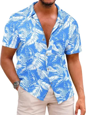 Runcati Men's Hawaiian Shirts Button Down Short Sleeve Cuban Collar Shirt Floral Tropical Summer Beach Tops
