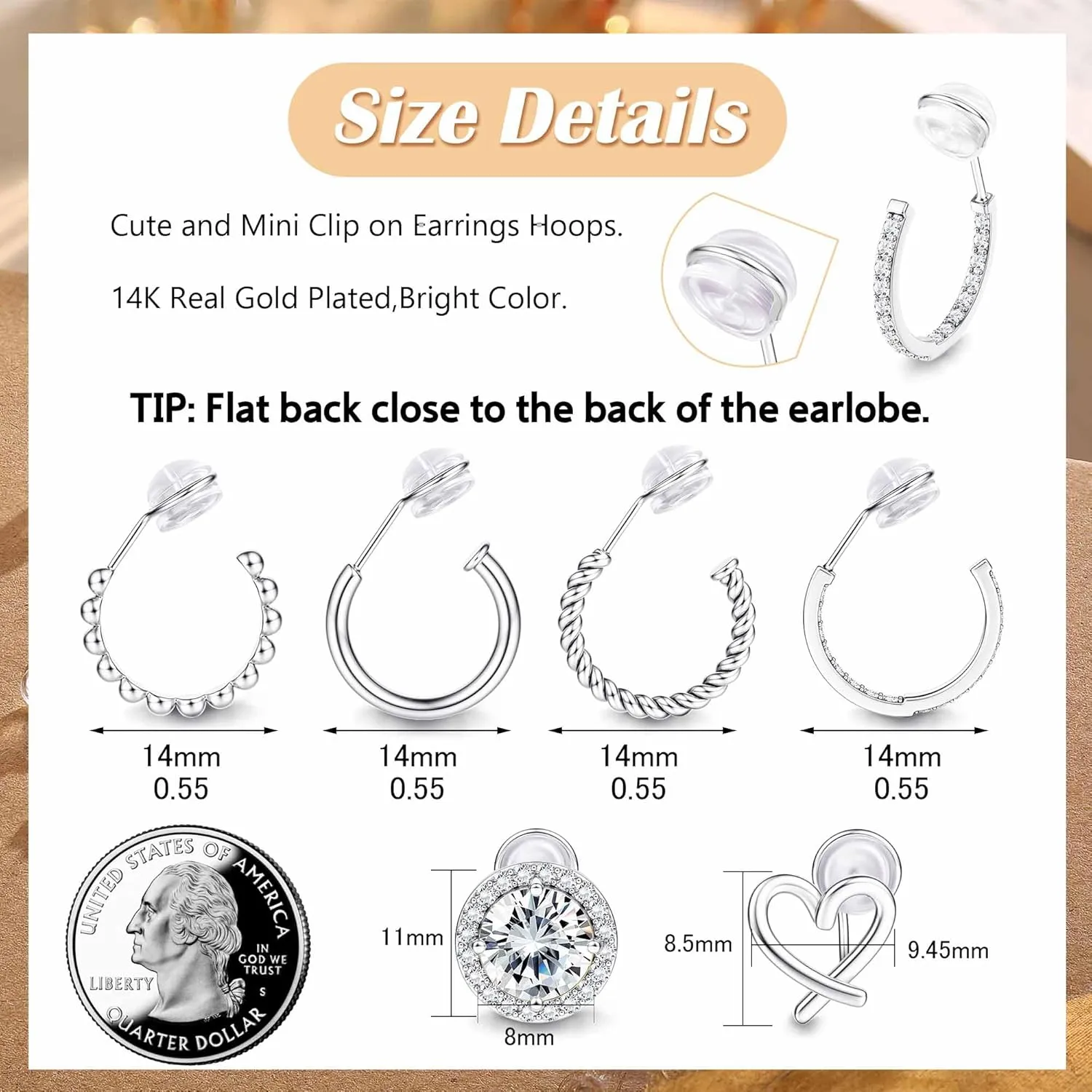 Sanfenly Clip On Earrings for Women 14K Gold Plated Non Pierced Gold Clip On Hoops Earrings Small Cute Chunky CZ Heart Adjustable No Piercing Earring Hypoallergenic Fake Earrings Set12 Pcs Gold/Silver
