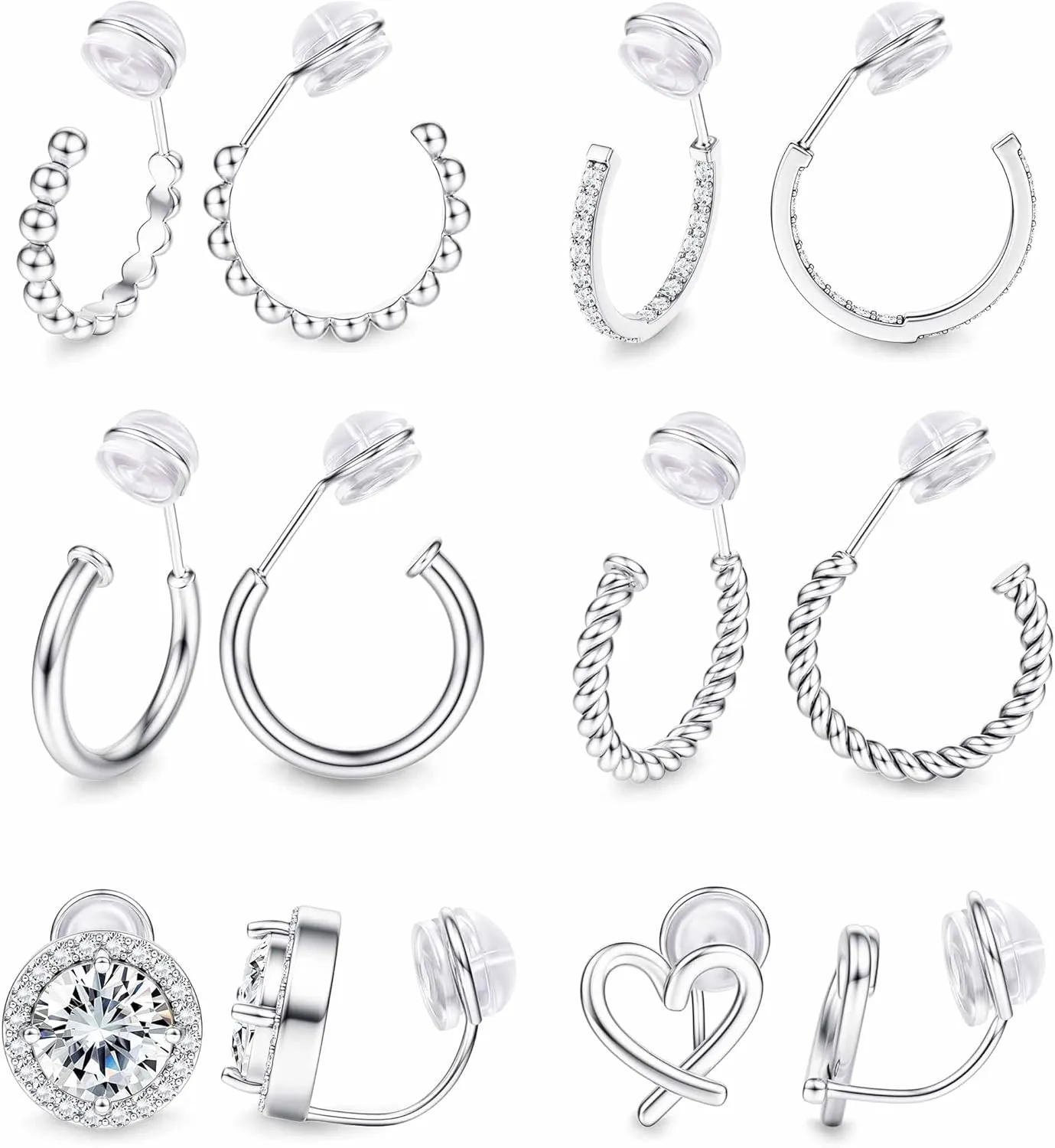 Sanfenly Clip On Earrings for Women 14K Gold Plated Non Pierced Gold Clip On Hoops Earrings Small Cute Chunky CZ Heart Adjustable No Piercing Earring Hypoallergenic Fake Earrings Set12 Pcs Gold/Silver