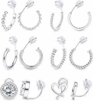 Sanfenly Clip On Earrings for Women 14K Gold Plated Non Pierced Gold Clip On Hoops Earrings Small Cute Chunky CZ Heart Adjustable No Piercing Earring Hypoallergenic Fake Earrings Set12 Pcs Gold/Silver