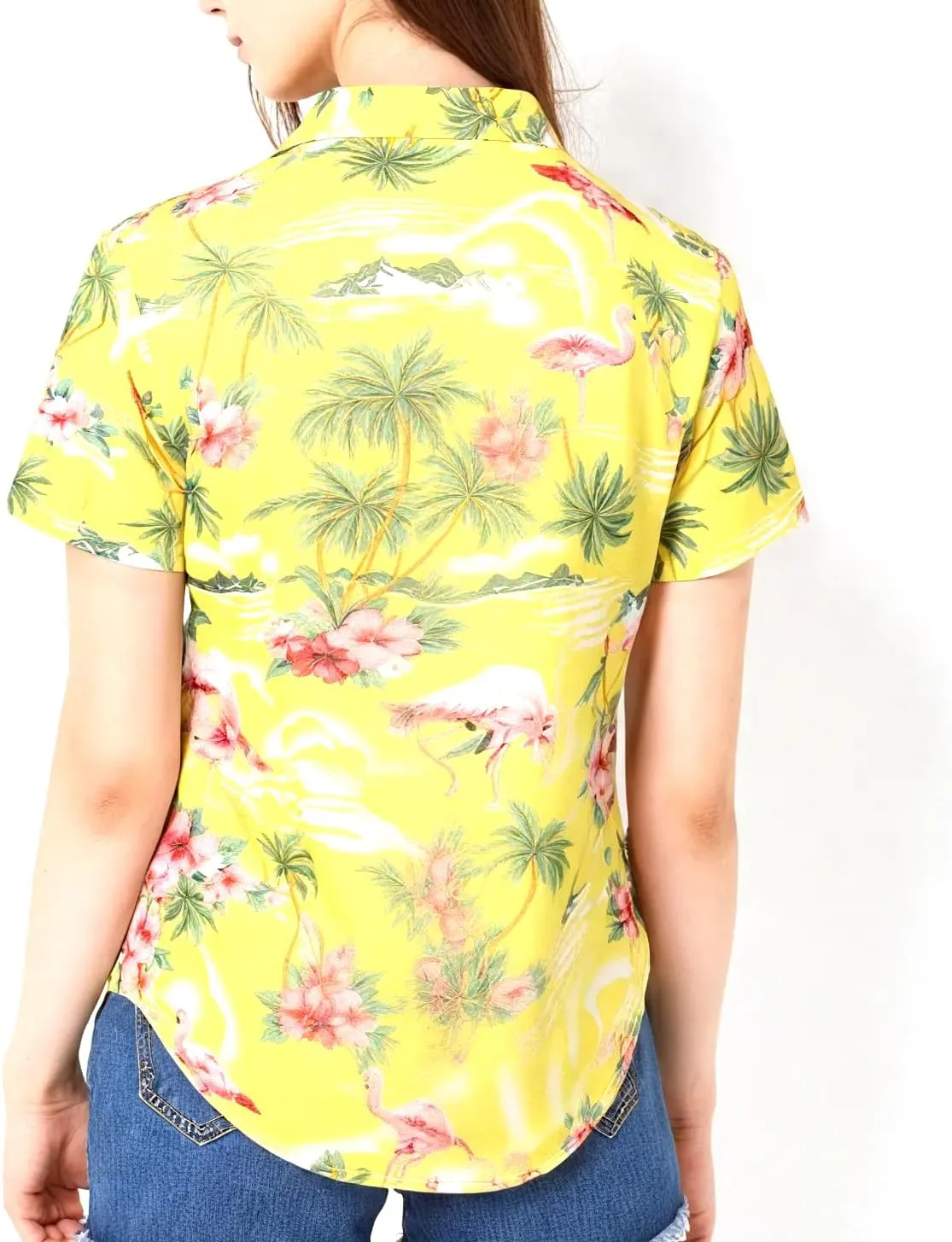SSLR Hawaiian Shirts for Women Flamingo Shirt Tropical Shirts for Women Summer Casual Short Sleeve