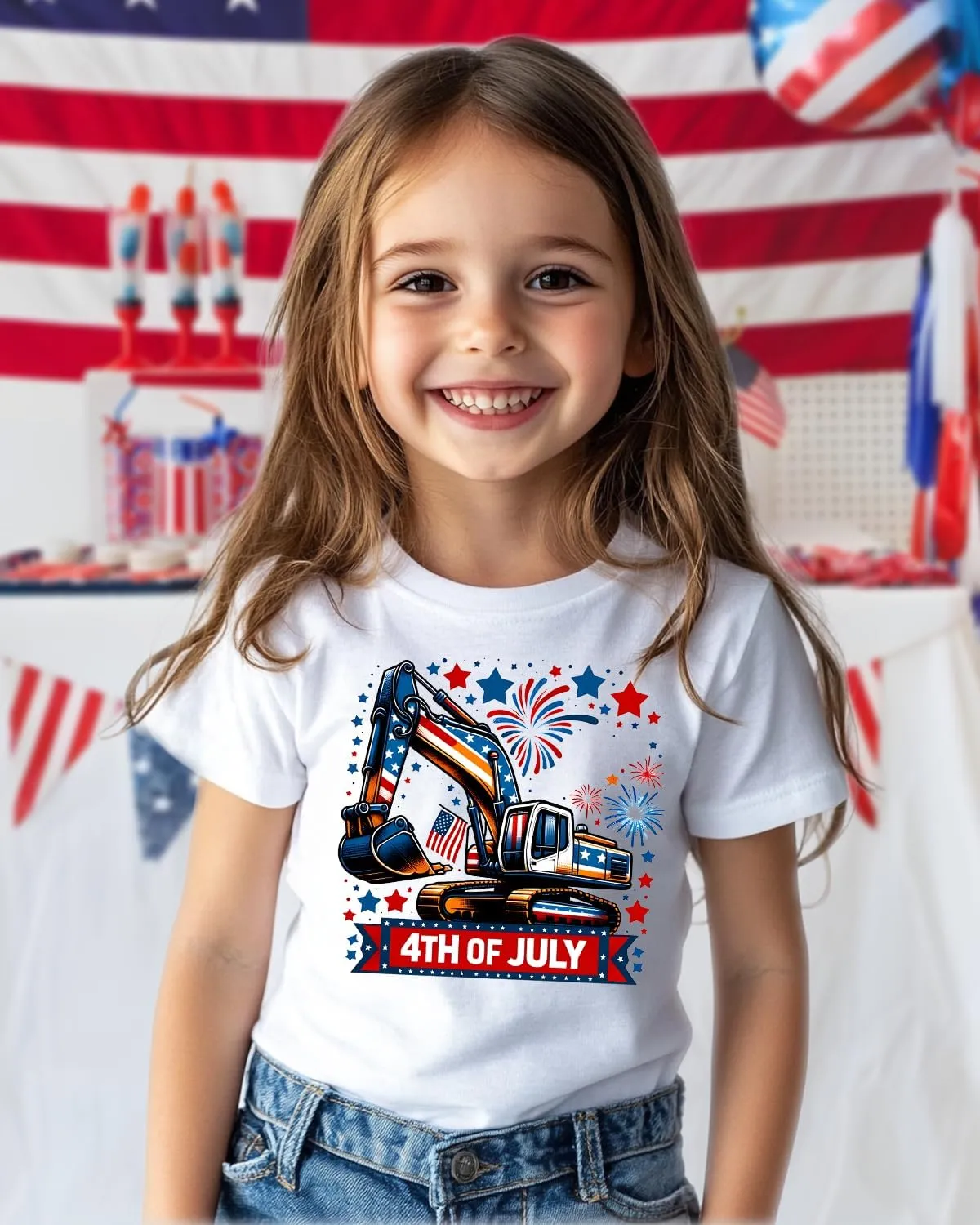 Toddler Boys 4th of July Shirt, Girls Kids USA Red White and Blue Shirts, American Flag Independence Day Tee 2-8T